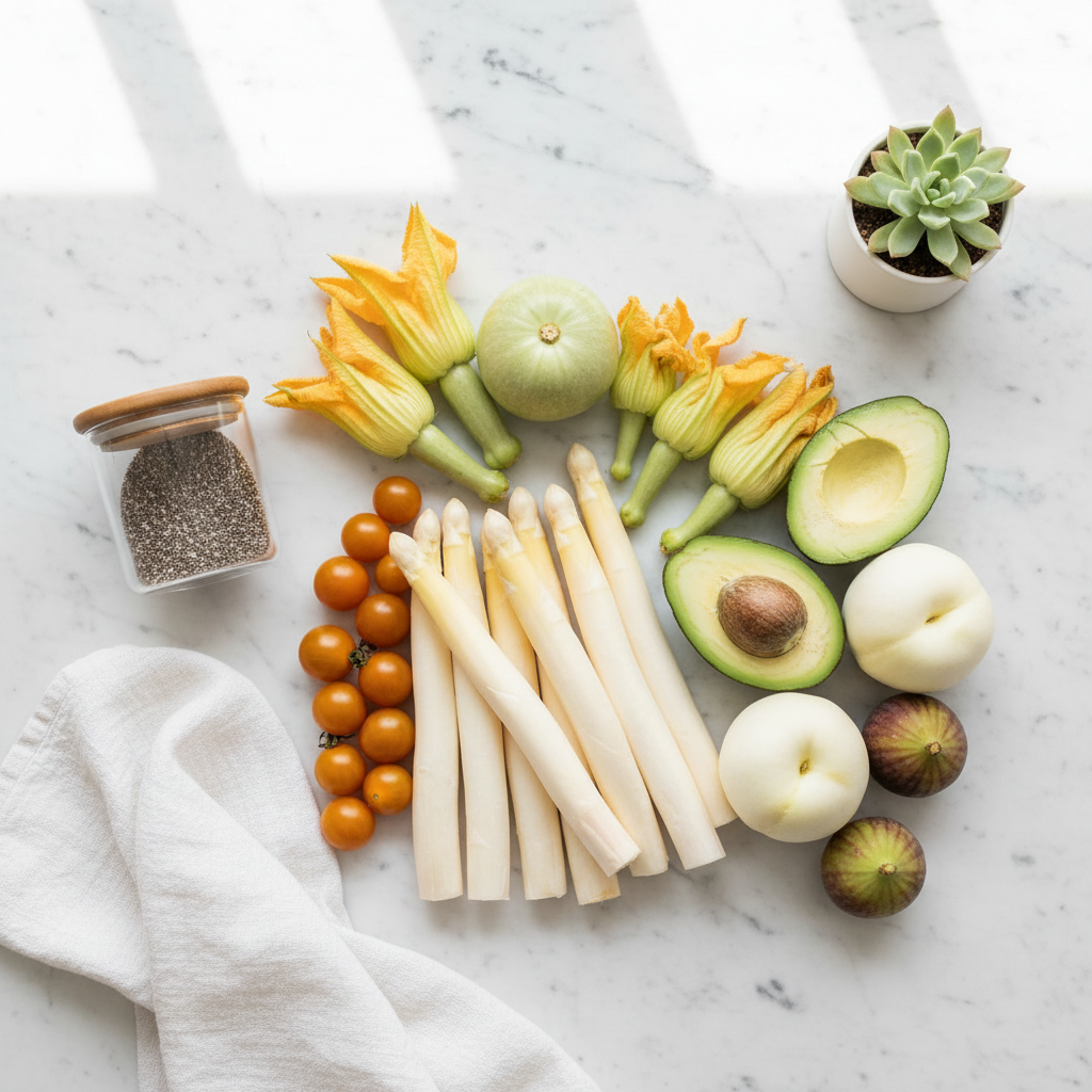 Fresh food flat lay scene