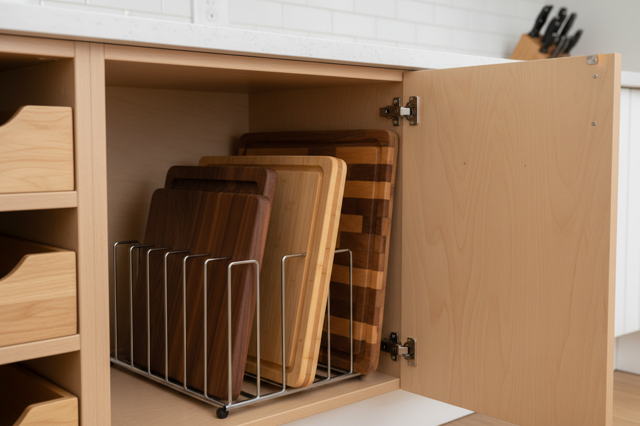 Storage Cut Off How to Organize a Kitchen Cabinet with Cutting Boards: Vertical Storage ...