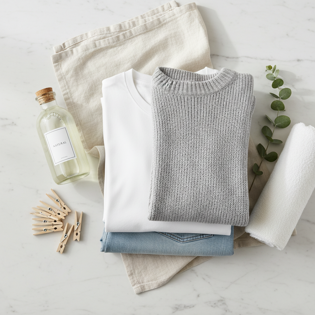 Clothes care flat lay scene